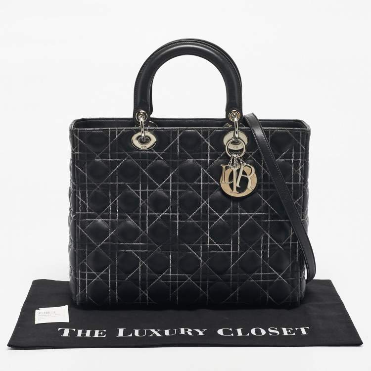 Pre Owned Dior Black Cannage Stitched Leather Large Lady Dior Tote