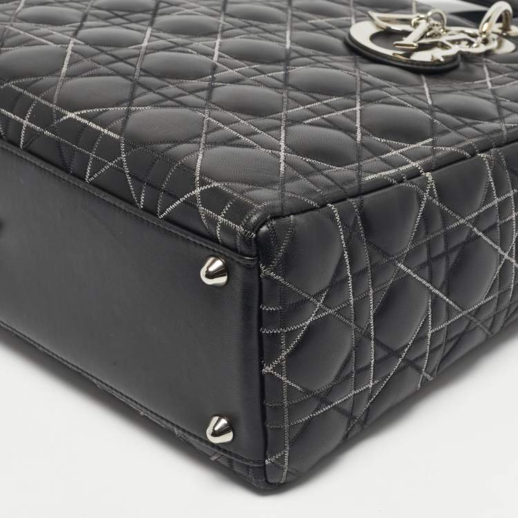 Pre Owned Dior Black Cannage Stitched Leather Large Lady Dior Tote