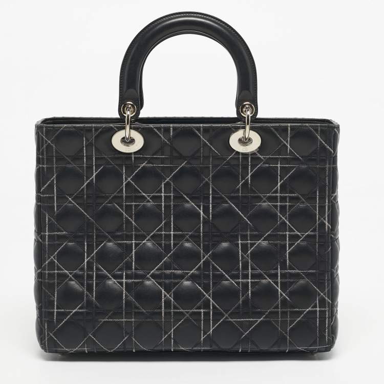 Pre Owned Dior Black Cannage Stitched Leather Large Lady Dior Tote