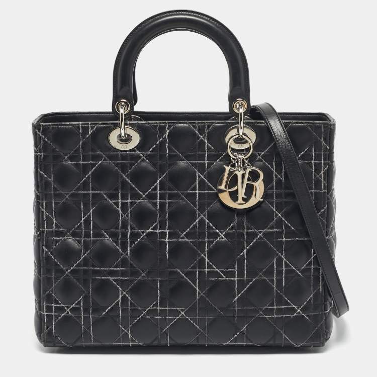 Pre Owned Dior Black Cannage Stitched Leather Large Lady Dior Tote