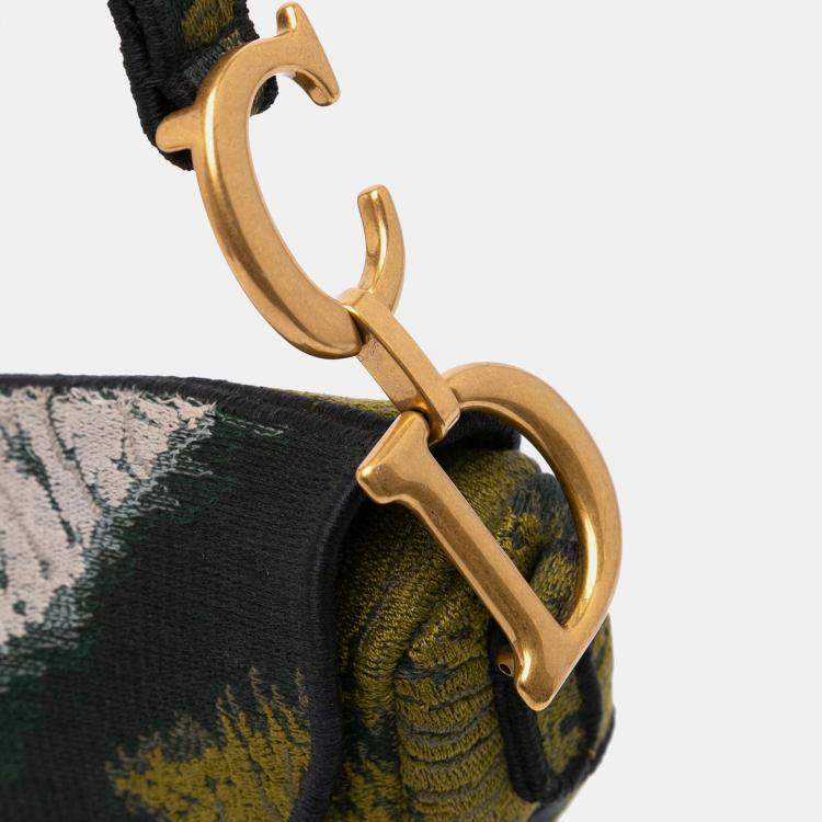 Pre Owned Dior Green Canvas Embroidered Tie Dye Saddle Bag