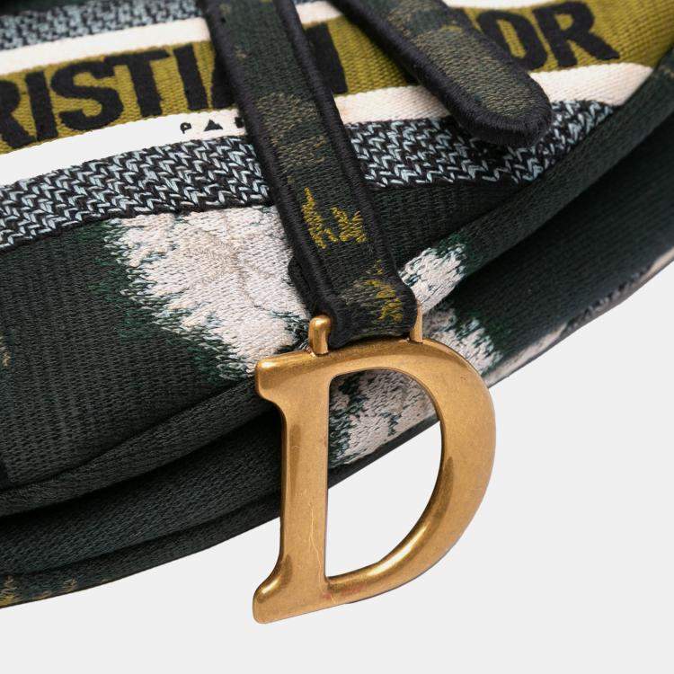 Pre Owned Dior Green Canvas Embroidered Tie Dye Saddle Bag