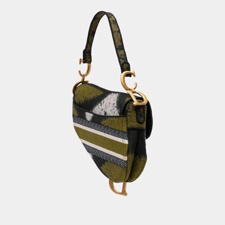 Pre Owned Dior Green Canvas Embroidered Tie Dye Saddle Bag