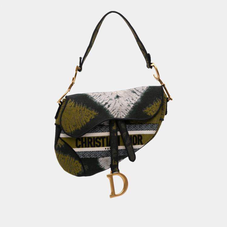 Pre Owned Dior Green Canvas Embroidered Tie Dye Saddle Bag