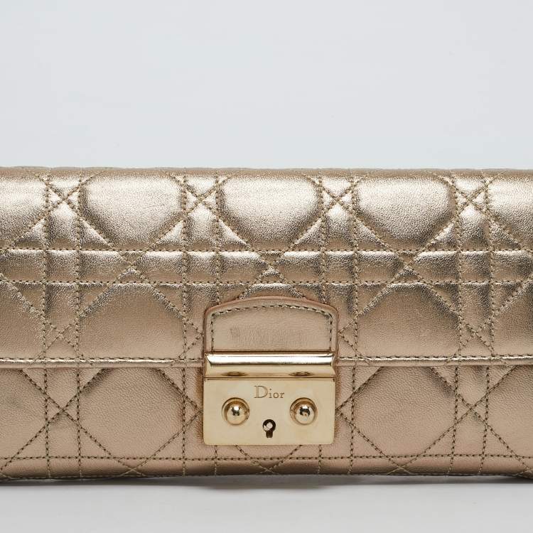 Pre Owned Dior Gold Cannage Leather Miss Dior Rendezvous Wallet on Chain