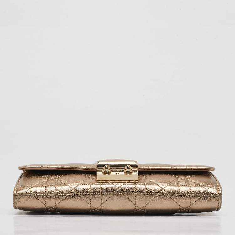 Pre Owned Dior Gold Cannage Leather Miss Dior Rendezvous Wallet on Chain