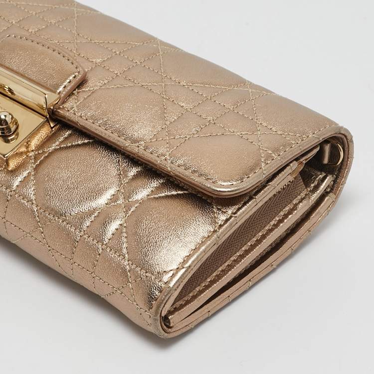 Pre Owned Dior Gold Cannage Leather Miss Dior Rendezvous Wallet on Chain