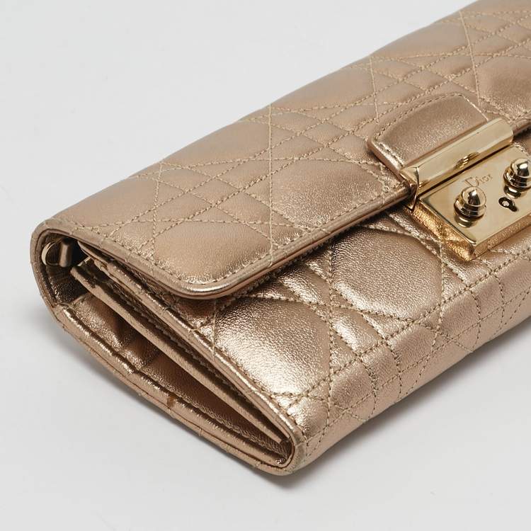 Pre Owned Dior Gold Cannage Leather Miss Dior Rendezvous Wallet on Chain