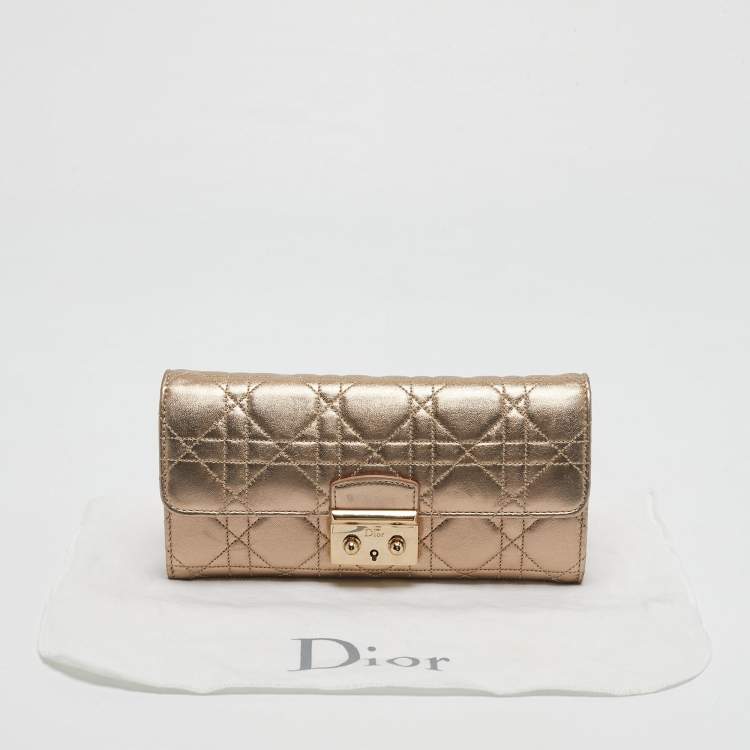 Pre Owned Dior Gold Cannage Leather Miss Dior Rendezvous Wallet on Chain