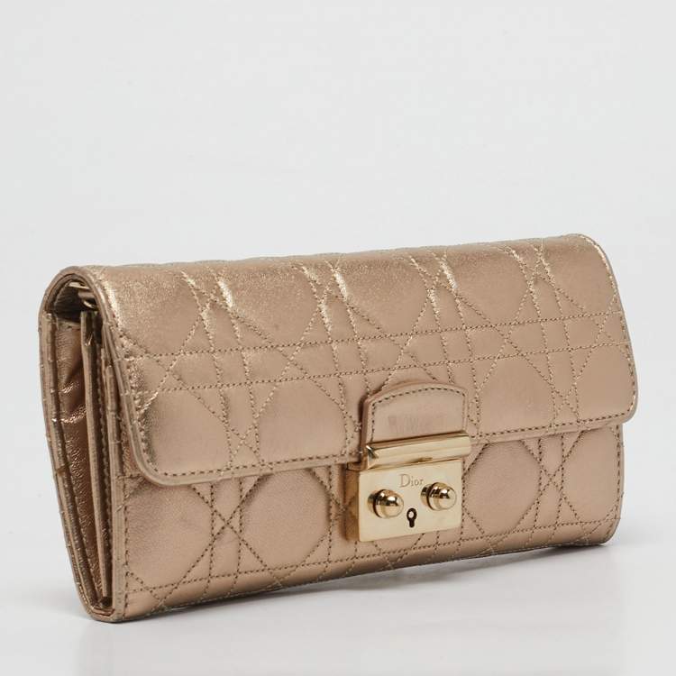 Pre Owned Dior Gold Cannage Leather Miss Dior Rendezvous Wallet on Chain