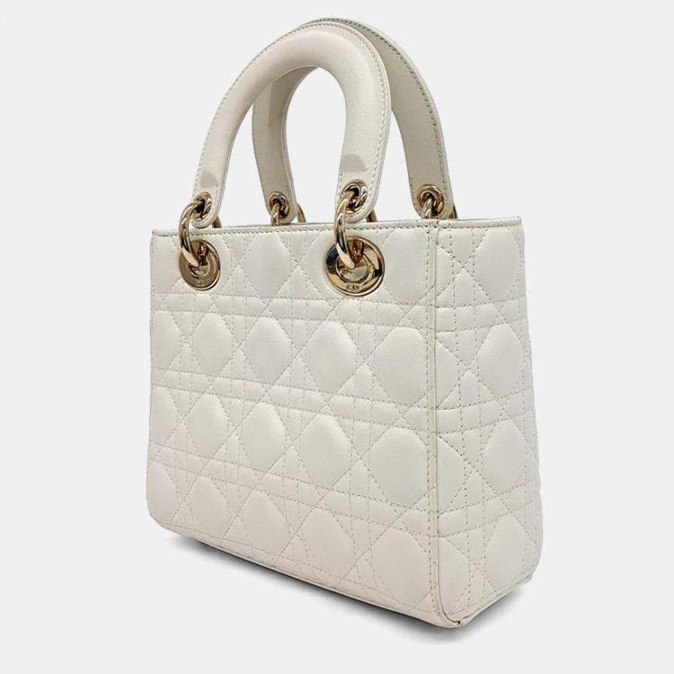 Pre Owned Dior Cream Leather Small Cannage Lady Dior Bag