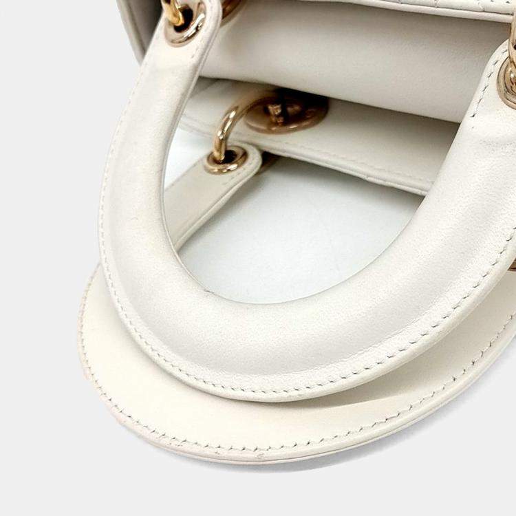 Pre Owned Dior Cream Leather Small Cannage Lady Dior Bag