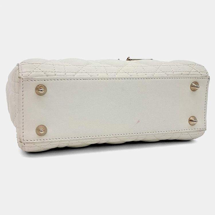 Pre Owned Dior Cream Leather Small Cannage Lady Dior Bag