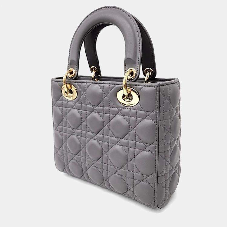 Pre Owned Dior Grey Leather Small Cannage Lady Dior Bag