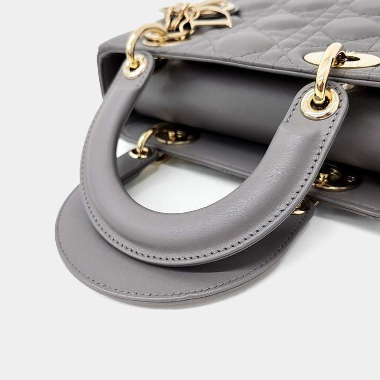 Pre Owned Dior Grey Leather Small Cannage Lady Dior Bag