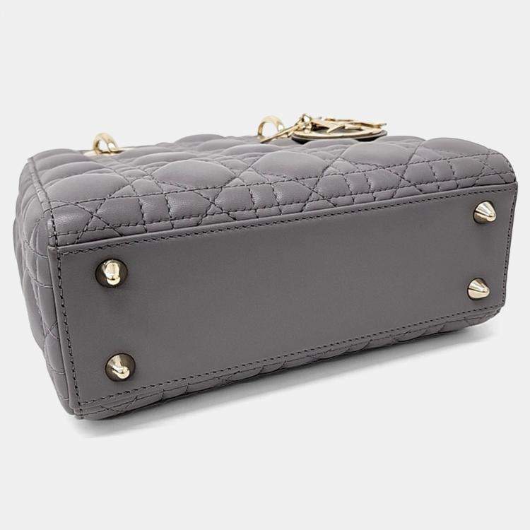 Pre Owned Dior Grey Leather Small Cannage Lady Dior Bag