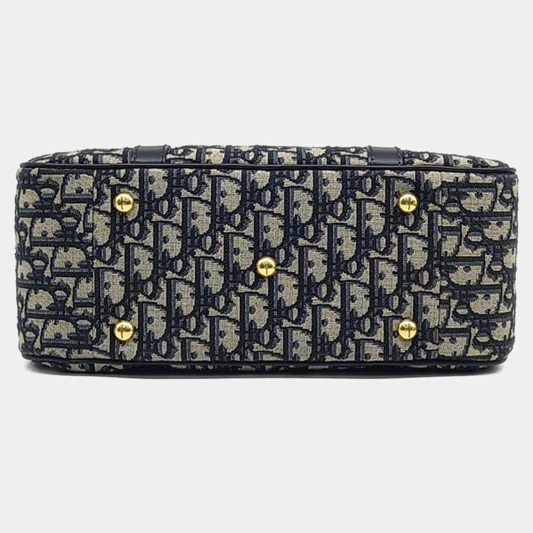 Pre Owned Dior Navy Blue Calf Leather Oblique D-Vibe Bowling Bag