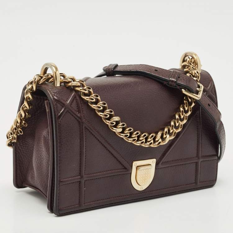 Pre Owned Dior Burgundy Cannage Leather Small Diorama Flap Bag