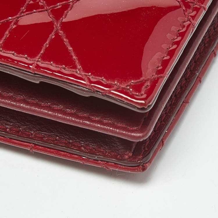 Pre Owned Dior Red Patent Leather Lady Dior Bloom Card Holder