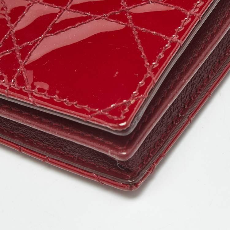 Pre Owned Dior Red Patent Leather Lady Dior Bloom Card Holder