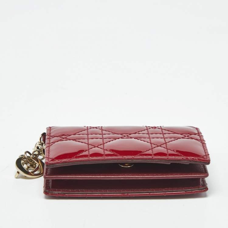 Pre Owned Dior Red Patent Leather Lady Dior Bloom Card Holder