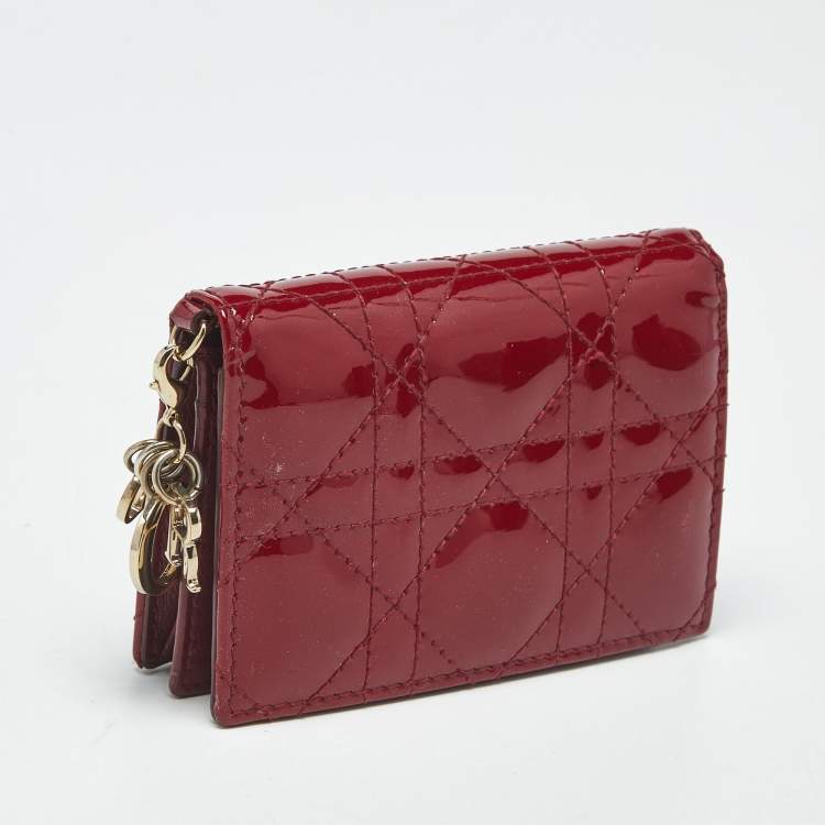 Pre Owned Dior Red Patent Leather Lady Dior Bloom Card Holder