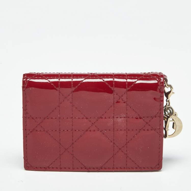 Pre Owned Dior Red Patent Leather Lady Dior Bloom Card Holder