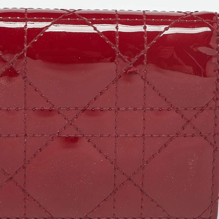 Pre Owned Dior Red Patent Leather Lady Dior Bloom Card Holder