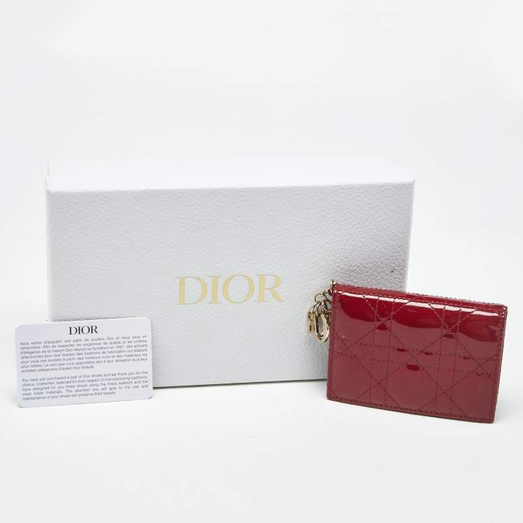 Pre Owned Dior Red Patent Leather Lady Dior Bloom Card Holder