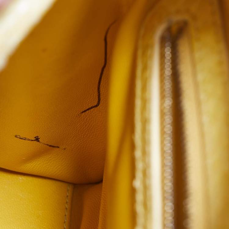 Pre Owned Dior Yellow Snakeskin Medium Lady Dior Tote