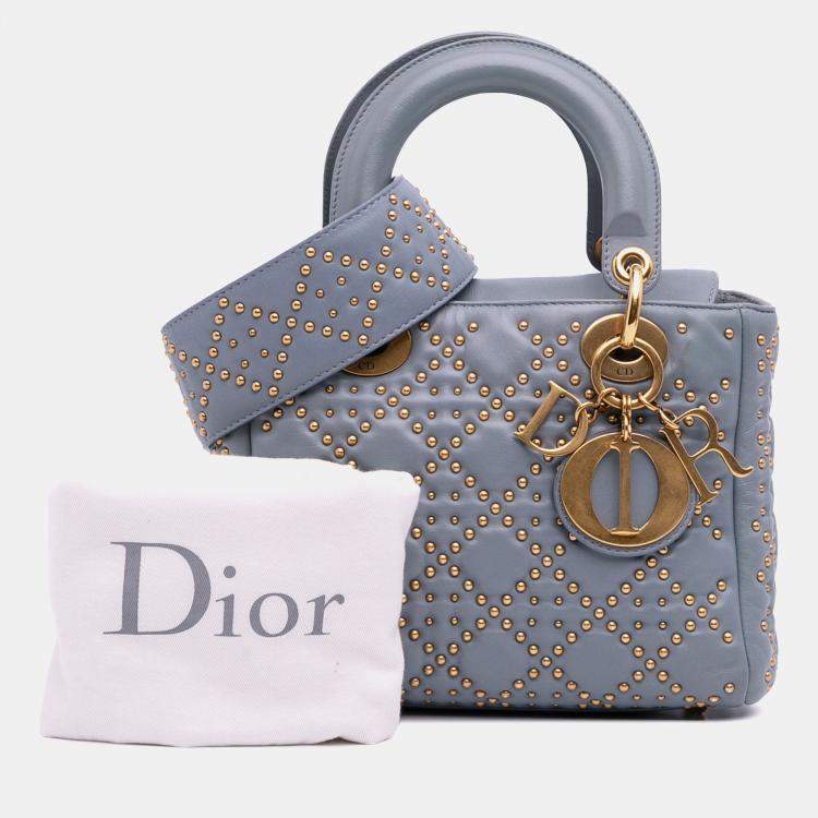 مملوكة مسبقًا Dior Grey Small Lambskin Cannage Studded Supple Lady Dior
