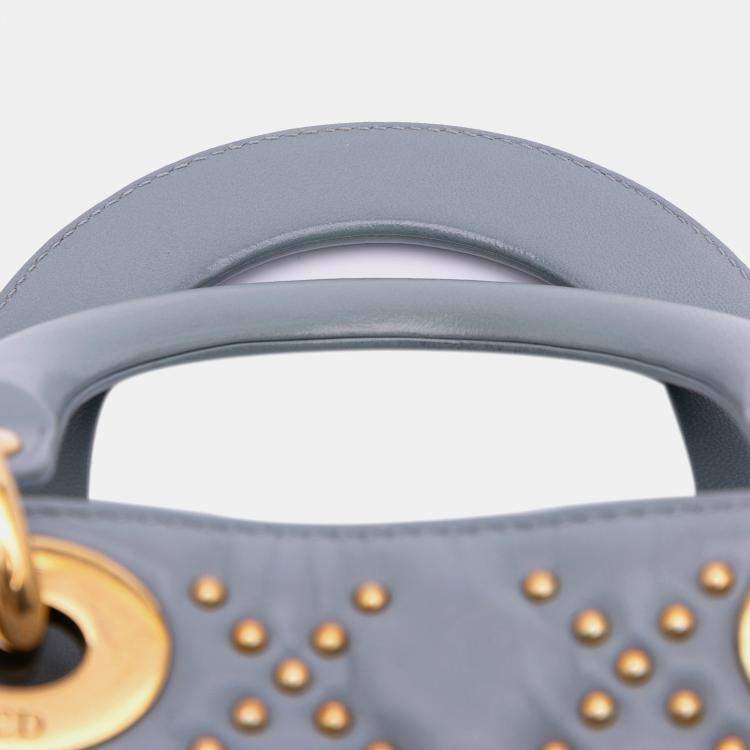 مملوكة مسبقًا Dior Grey Small Lambskin Cannage Studded Supple Lady Dior