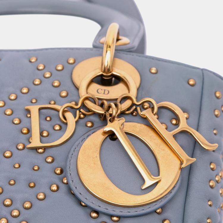 مملوكة مسبقًا Dior Grey Small Lambskin Cannage Studded Supple Lady Dior