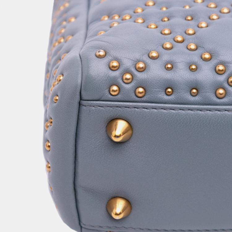 مملوكة مسبقًا Dior Grey Small Lambskin Cannage Studded Supple Lady Dior