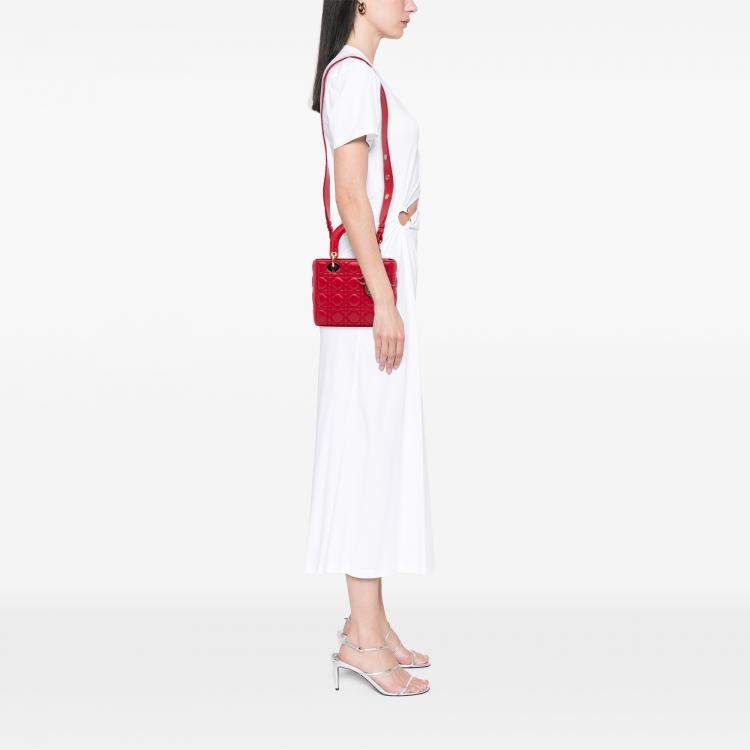 Pre Owned Dior Red Small Lambskin Cannage My ABCDior Lady Dior