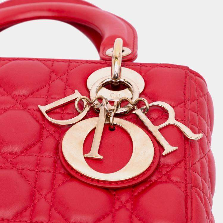 Pre Owned Dior Red Small Lambskin Cannage My ABCDior Lady Dior