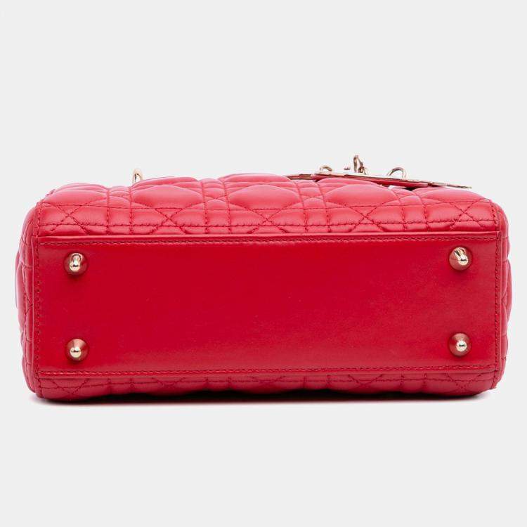 Pre Owned Dior Red Small Lambskin Cannage My ABCDior Lady Dior