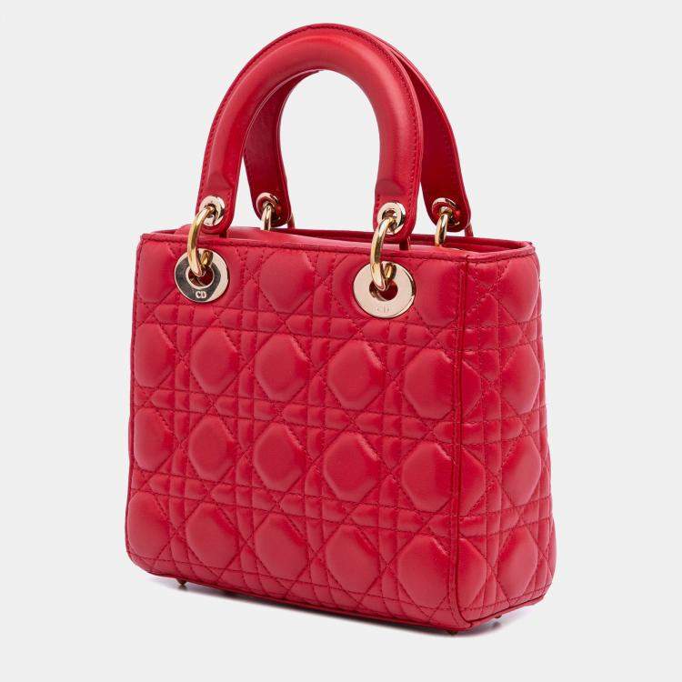 Pre Owned Dior Red Small Lambskin Cannage My ABCDior Lady Dior