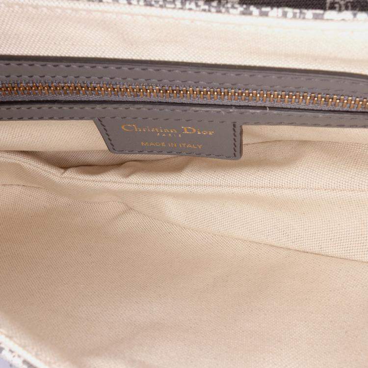 Pre Owned Dior Grey Canvas Reverse Embroidered Toile De Jouy Saddle Bag