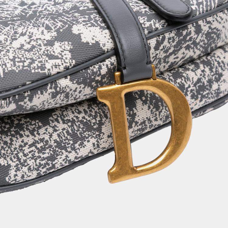 Pre Owned Dior Grey Canvas Reverse Embroidered Toile De Jouy Saddle Bag