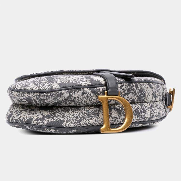 Pre Owned Dior Grey Canvas Reverse Embroidered Toile De Jouy Saddle Bag