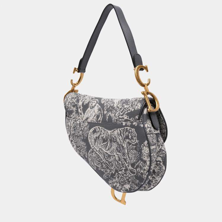 Pre Owned Dior Grey Canvas Reverse Embroidered Toile De Jouy Saddle Bag