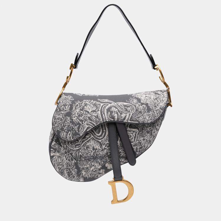 Pre Owned Dior Grey Canvas Reverse Embroidered Toile De Jouy Saddle Bag