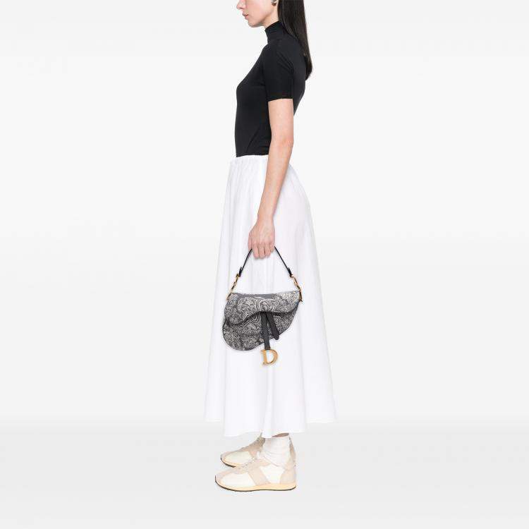 Pre Owned Dior Grey Canvas Reverse Embroidered Toile De Jouy Saddle Bag