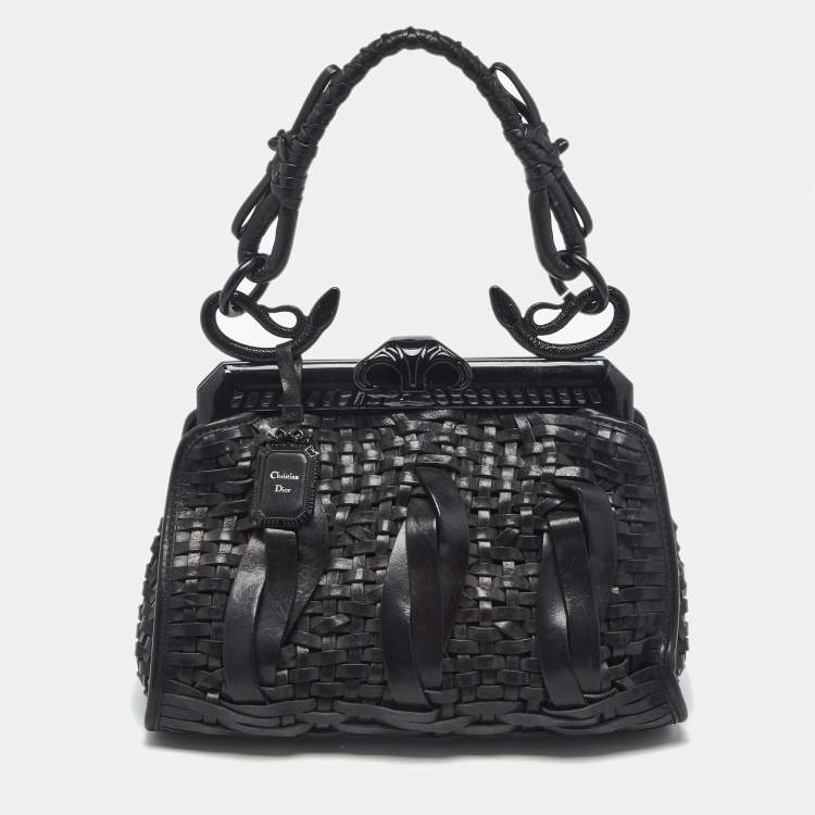 Pre Owned Dior Black Woven Leather Limited Edition 1565 Samourai Frame Bag