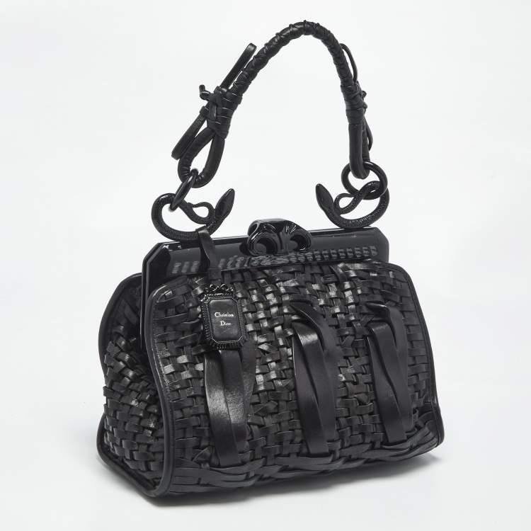 Pre Owned Dior Black Woven Leather Limited Edition 1565 Samourai Frame Bag