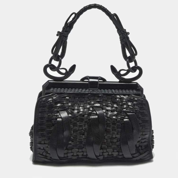 Pre Owned Dior Black Woven Leather Limited Edition 1565 Samourai Frame Bag