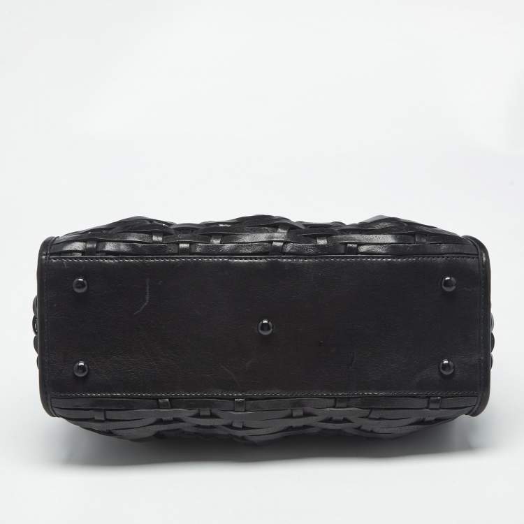Pre Owned Dior Black Woven Leather Limited Edition 1565 Samourai Frame Bag