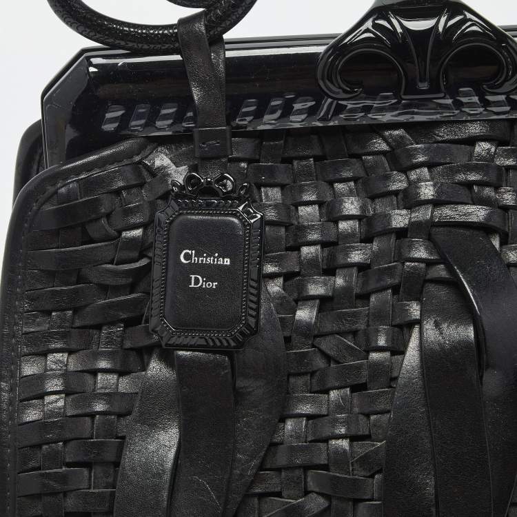 Pre Owned Dior Black Woven Leather Limited Edition 1565 Samourai Frame Bag