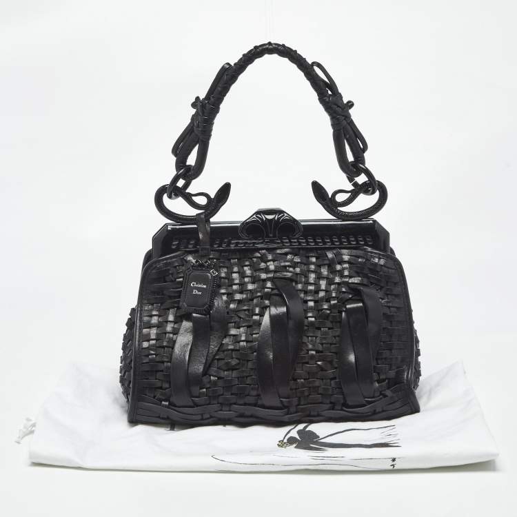 Pre Owned Dior Black Woven Leather Limited Edition 1565 Samourai Frame Bag